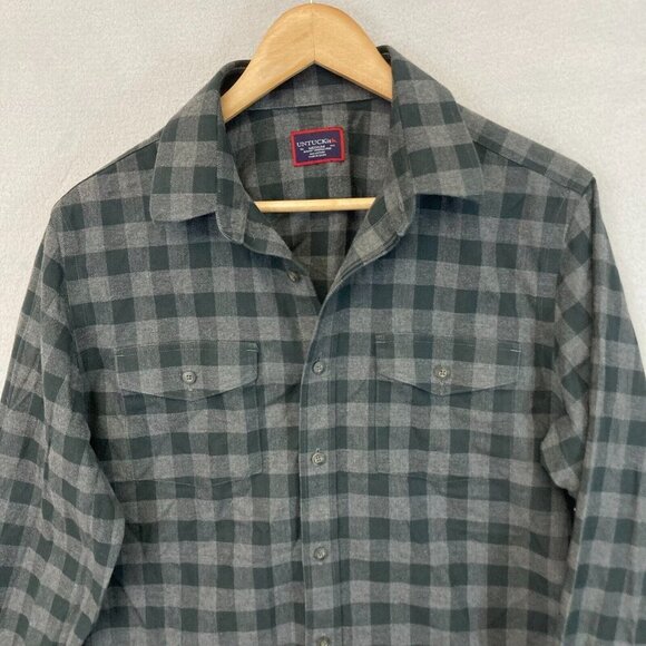 Untuckit Flannel Button Up Shirt Mens Medium Green Plaid Vigouroux Wrinkle Free - Picture 4 of 15